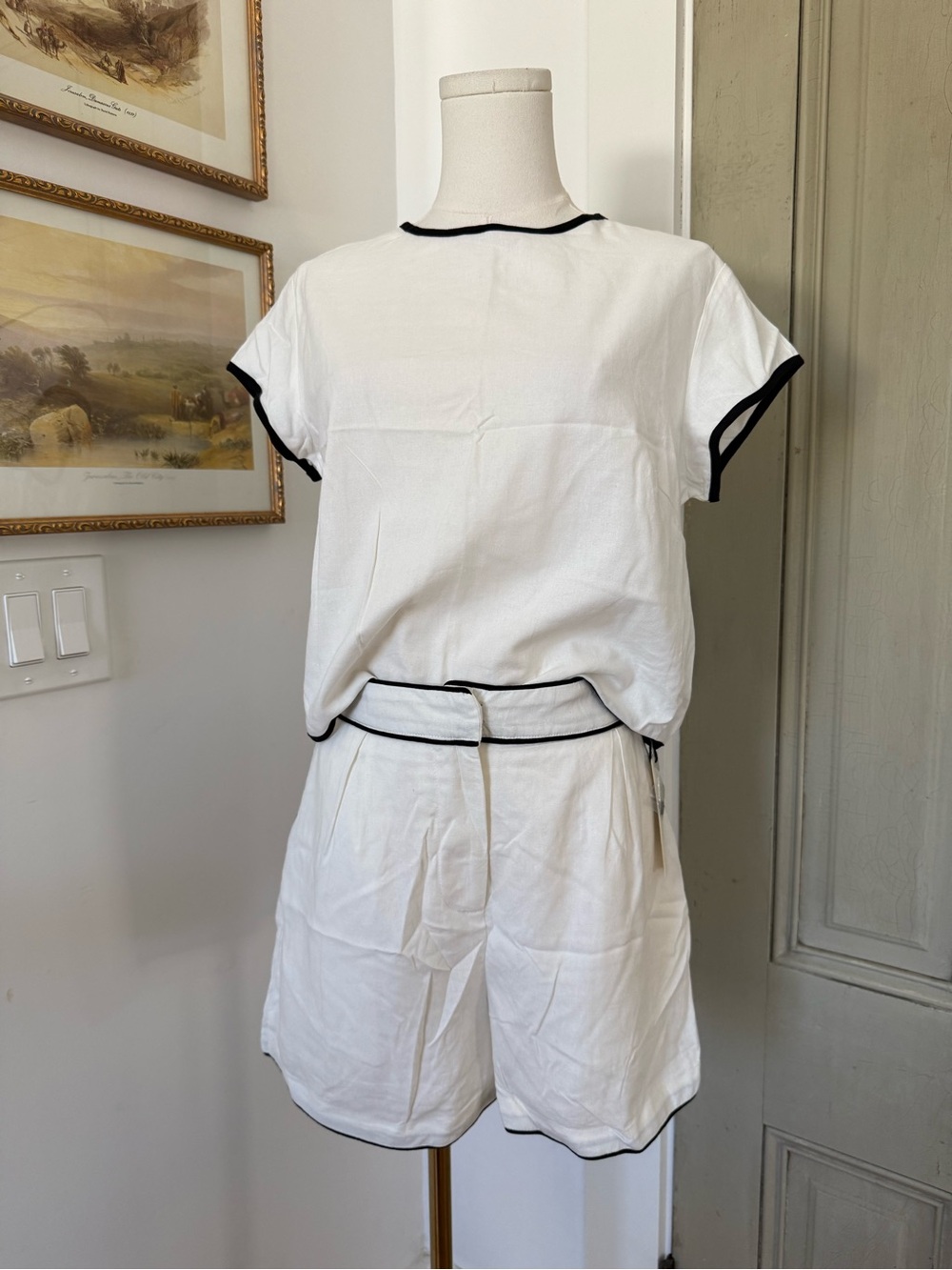 White Two-Piece Set with Black Trim - Picture 2 of 6